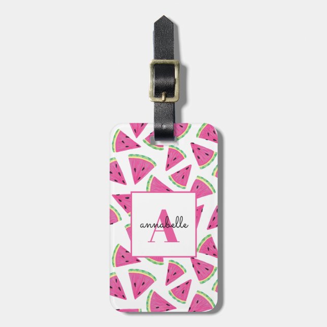 Monogram Summer Watermelon Personalized Luggage Tag (Front Vertical)
