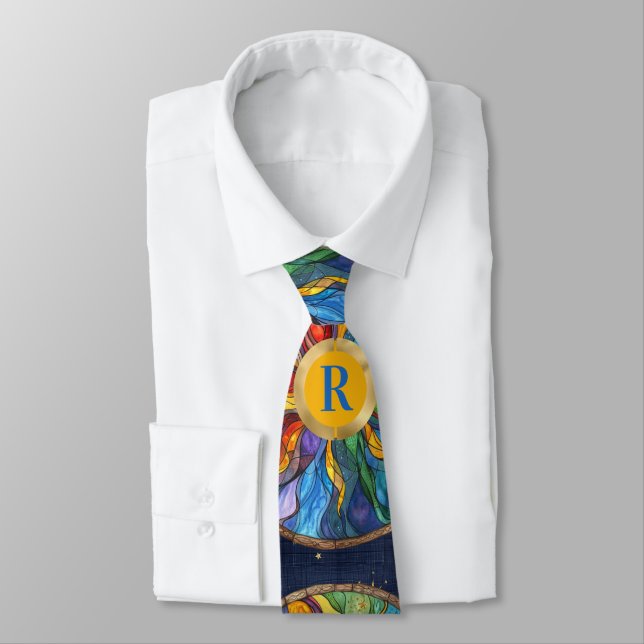 Monogram Sun Stained Glass Neck Tie (Tied)