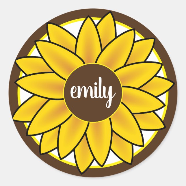 Monogram Sunflower Classic Round Sticker (Front)