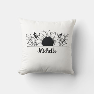 Monogram Sunflower Floral Throw Pillow