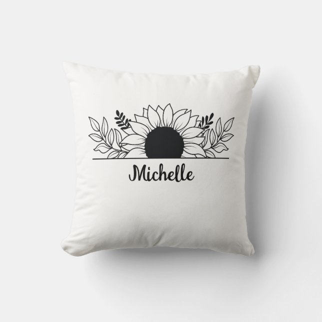 Monogram Sunflower Floral Throw Pillow (Front)