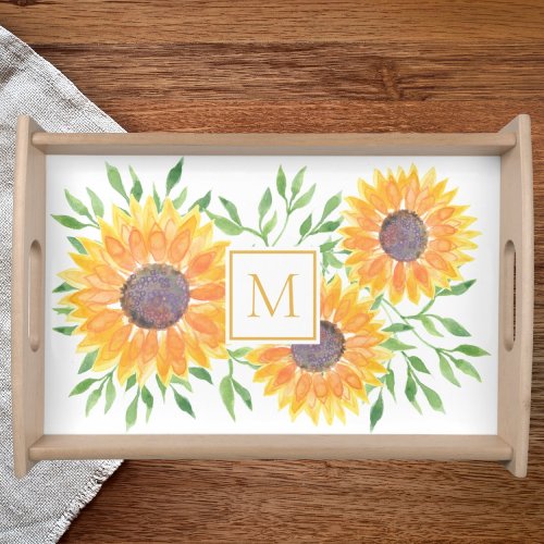 Monogram Sunflower Foliage Serving Tray