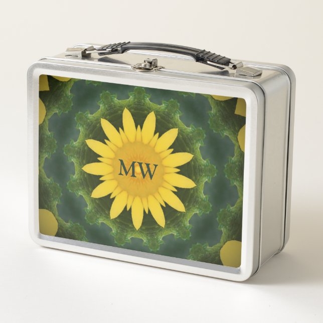 Monogram Sunflower Metal Lunch Box (Front)