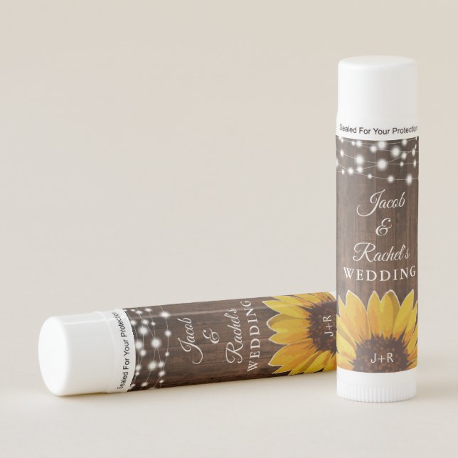 Monogram Sunflower & String Lights Wedding Lip Balm (Front)