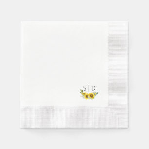 Monogram sunflower watercolor yellow  napkins