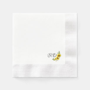 Monogram sunflower watercolor yellow  napkins