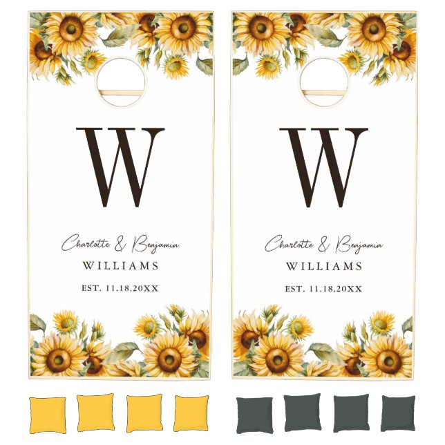 Monogram Sunflower Wedding Cornhole Set (Set)