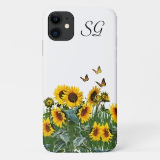Monogram Sunflowers and Butterflies Floral 
