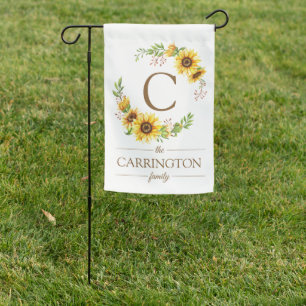 Monogram Sunflowers Family Name  Garden Flag