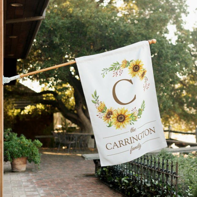 Monogram Sunflowers Family Name  House Flag (In SItu)