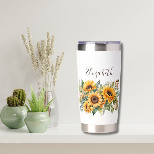 Monogram Sunflowers Floral Bridesmaid Gift  Insulated Tumbler