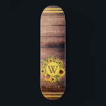 Monogram Sunflowers Wood  Skateboard<br><div class="desc">Rustic distressed barn wood sunflowers monogram skateboard. A perfect birthday gift for a girl with a boho rustic style.</div>