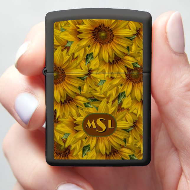 Monogram Sunflowers  Zippo Lighter (In Hand)
