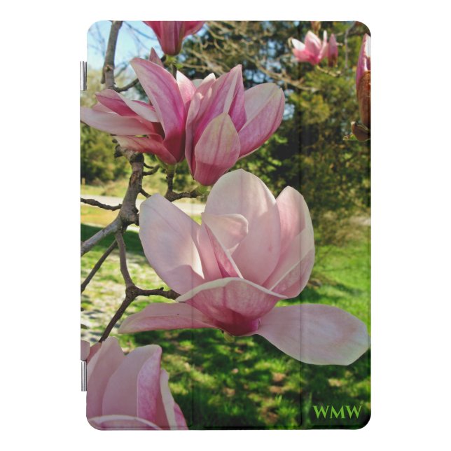 Monogram Sunlit Pink Saucer Magnolia Blossom iPad Pro Cover (Front)