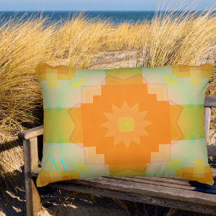 Monogram Sunny Summer Pattern Outdoor Pillow