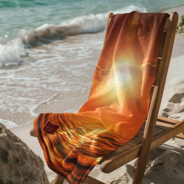 Monogram Sunset Orange Golden Sky Sea of Gold Beach Towel (Monogram Sunset Orange Golden Sky Sea of Gold Beach Towel)
