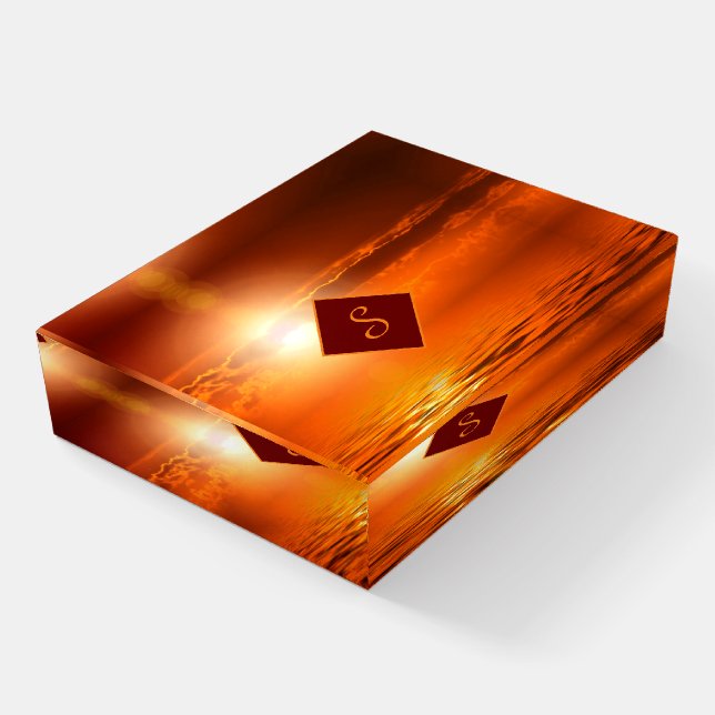 Monogram Sunset Orange Golden Sky Sea of Gold Paperweight (Angled)