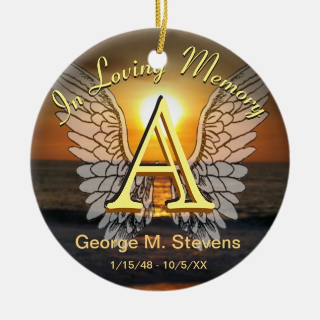 Monogram Sunset / Sunrise Memorial Ceramic Ornament (Front)