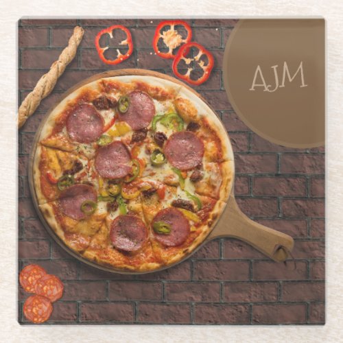 Monogram Supreme Pizza Party Glass Coaster
