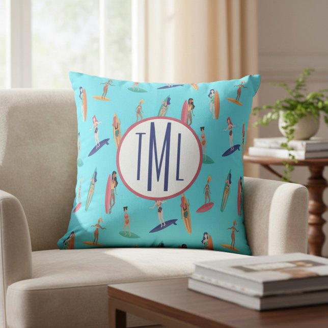 Monogram Surf and Beach Home Décor Throw Pillow (Creator Uploaded)