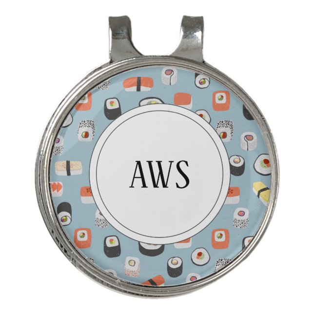 Monogram Sushi Blue Golf Hat Clip (Front)