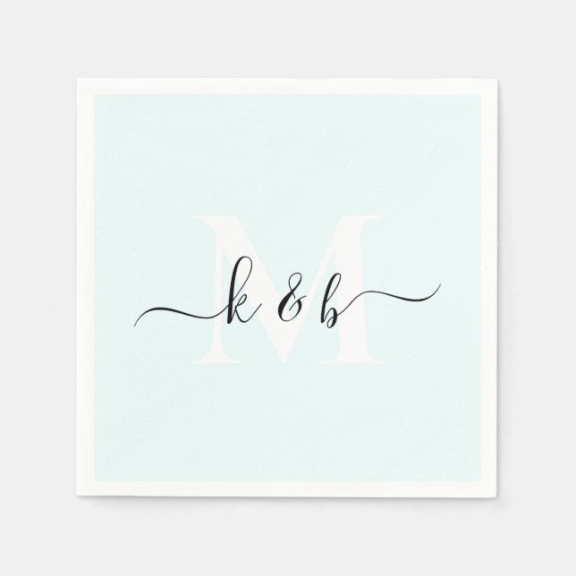 Monogram Swash Script Ice Blue Cocktail  Napkins (Front)