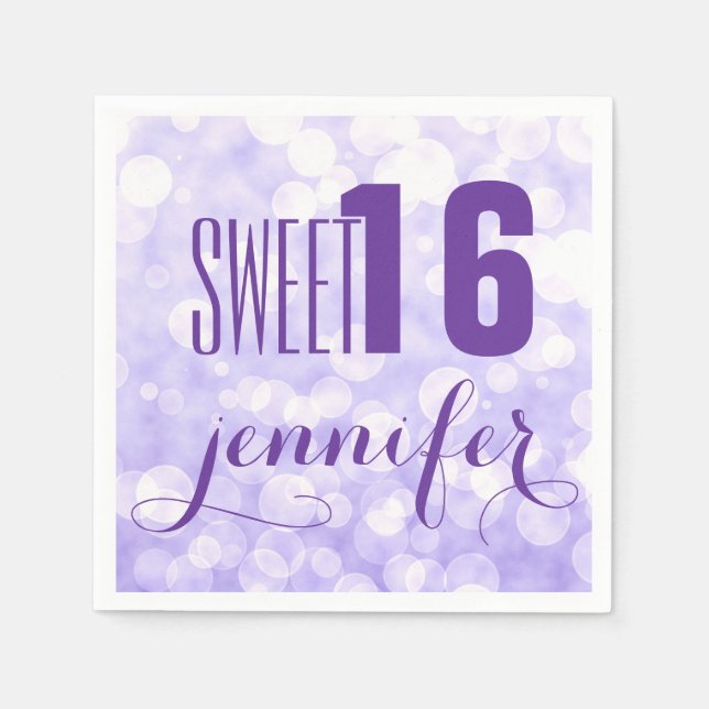 Monogram Sweet 16-Lavender Glitter & Sparkles Napkins (Front)
