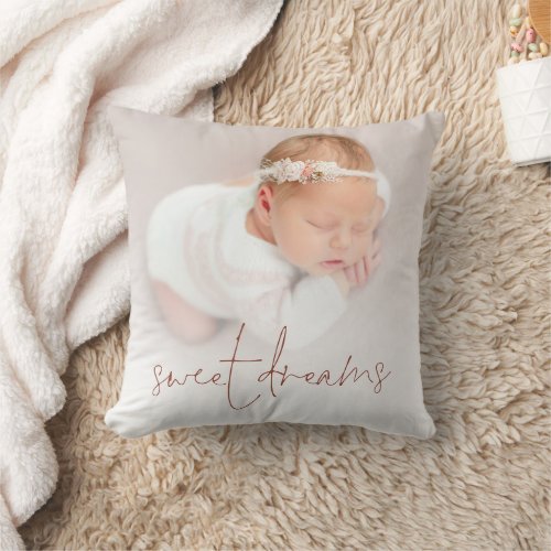 Monogram Sweet Dreams Baby Photo Coral Throw Pillow