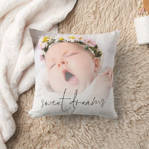 Monogram Sweet Dreams Photo Pink Baby  Throw Pillow