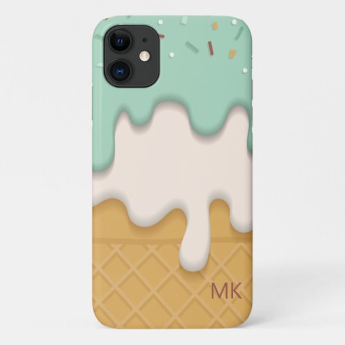 Monogram Sweet Tasty Dripping Ice Cream Girly iPhone 11 Case