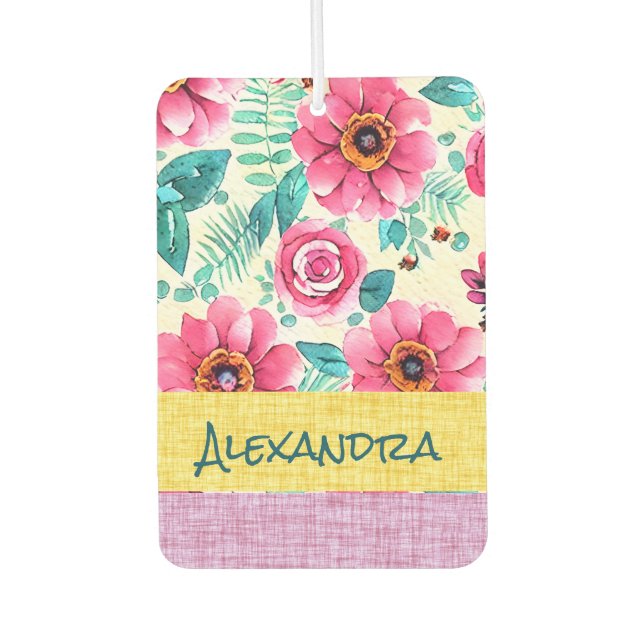 Monogram sweety pink floral with texture air freshener (Front)
