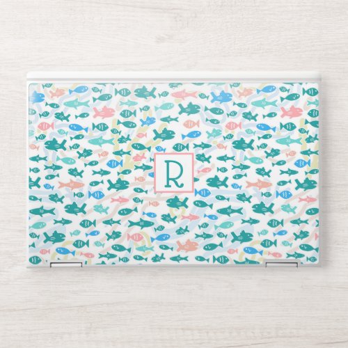 Monogram Swimming Fish Nautical Beach Pattern Cute HP Laptop Skin