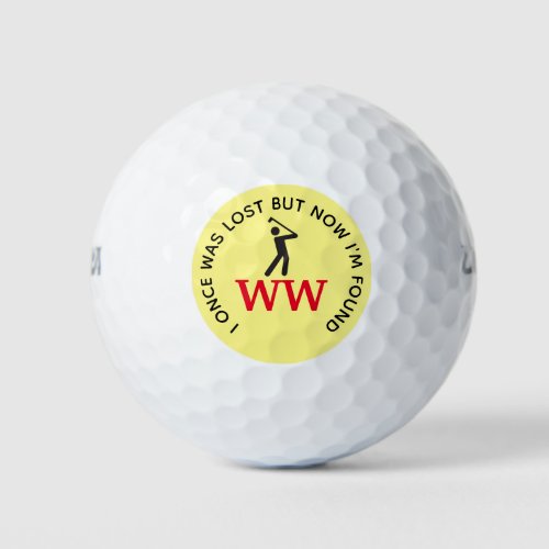 MONOGRAM Swinging Golfer Lost Found Scripture RED Golf Balls