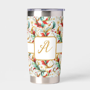 Monogram Swirled christmas floral Insulated Tumbler
