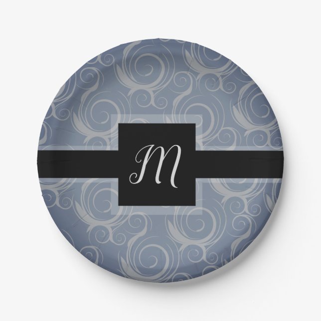 Monogram Swirls Paper Plates (Front)