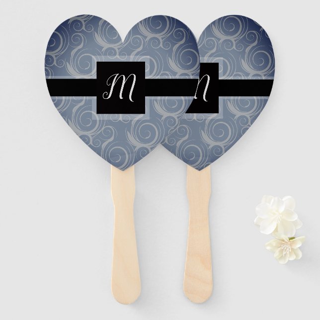 Monogram Swirls wedding Favor Hand Fan (Front and Back)