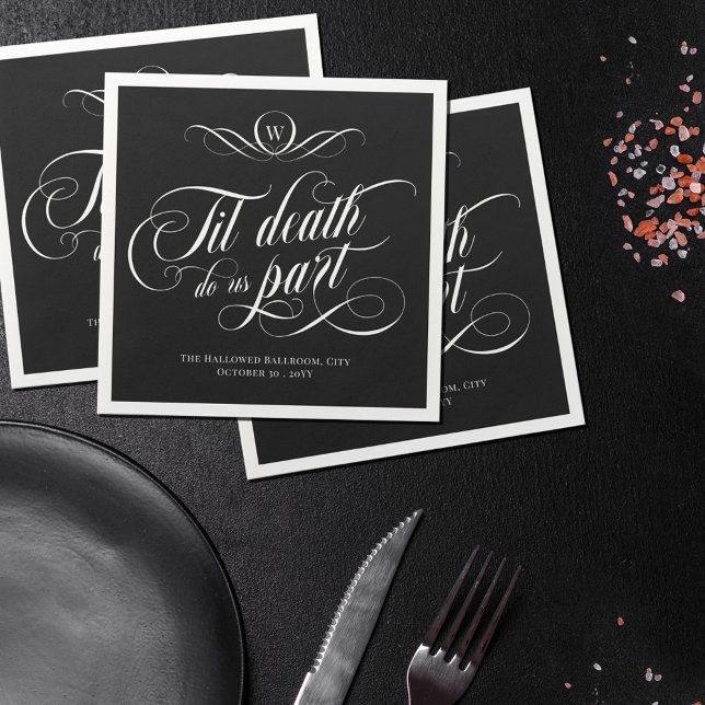 Monogram Swirly Til Death Do Us Part Wedding Napkins (Creator Uploaded)