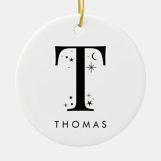 Monogram T Celestial Name  Ceramic Ornament (Front)