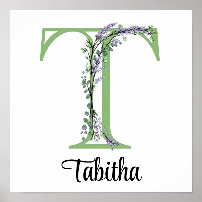 Monogram T Lavender Eucalyptus nursery  Poster (Front)