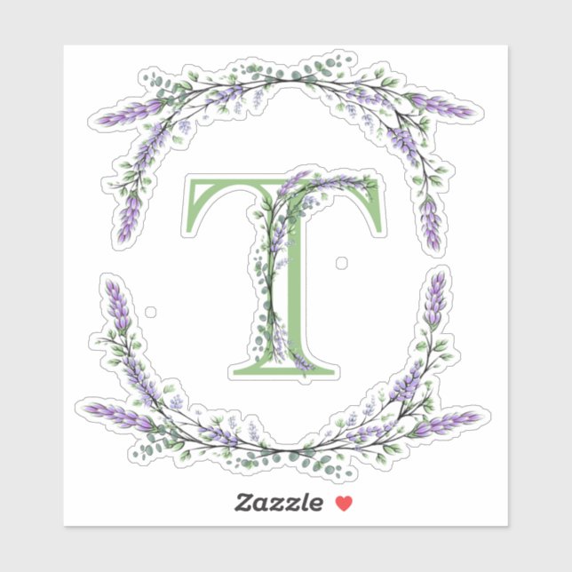 Monogram T Lavender Eucalyptus Sticker (Sheet)