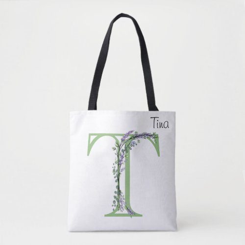 Monogram T Lavender Eucalyptus Tote Bag