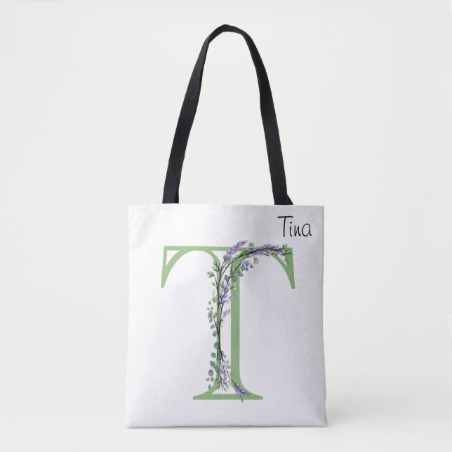Monogram T Lavender Eucalyptus Tote Bag (Front)