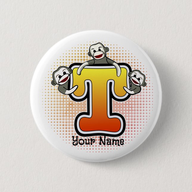Monogram T Sock Monkey  Button (Front)