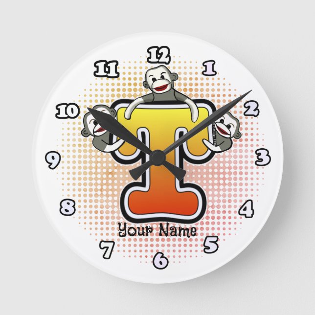 Monogram T Sock Monkey clock (Front)