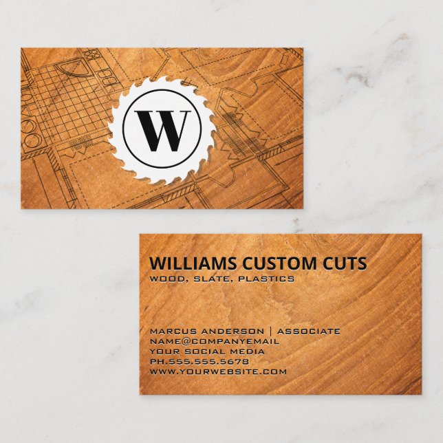 Monogram | Table Saw | Blueprints and Wood Business Card (Front/Back)