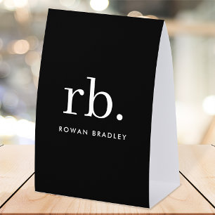 Monogram Table Tent   Black Tabletop Name Sign