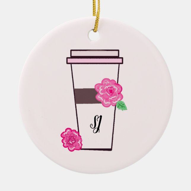 Monogram Tall Coffee Beverage Ceramic Ornament (Front)
