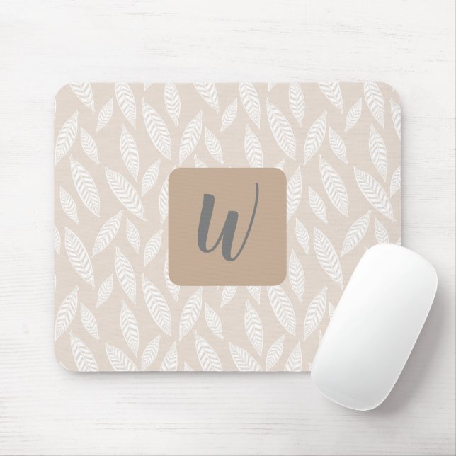 Monogram Tan Botanical Leaves Mouse Pad (With Mouse)