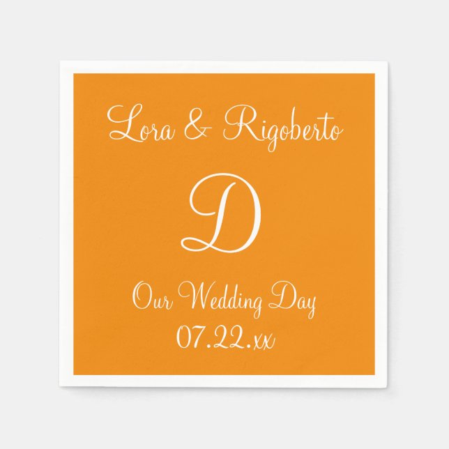 Monogram Tangerine Stylish Colorful Paper Napkins (Front)