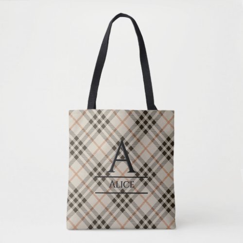 Monogram Tartan Background Tote Bag